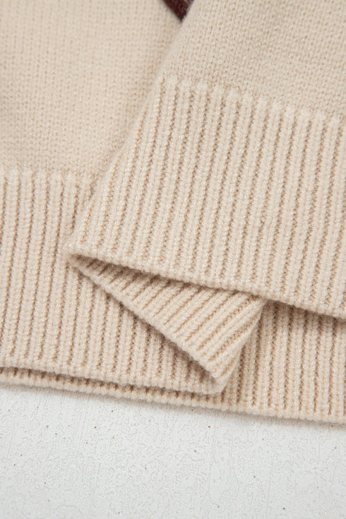 Western Corded Horseshoe Ribbed Mock Neck Short Sleeve Sweater