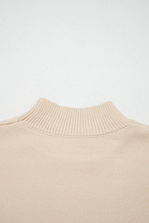 Western Corded Horseshoe Ribbed Mock Neck Short Sleeve Sweater