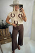 Western Corded Horseshoe Ribbed Mock Neck Short Sleeve Sweater