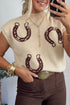 Western Corded Horseshoe Ribbed Mock Neck Short Sleeve Sweater