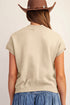 Western Corded Horseshoe Ribbed Mock Neck Short Sleeve Sweater