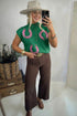 Western Corded Horseshoe Ribbed Mock Neck Short Sleeve Sweater