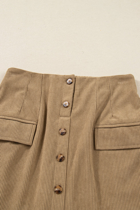 Western Corduroy Button Front Faux Pocket Mini Skirt