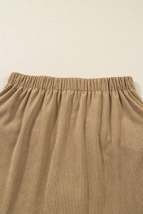 Western Corduroy Button Front Faux Pocket Mini Skirt