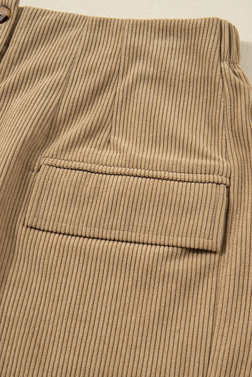 Western Corduroy Button Front Faux Pocket Mini Skirt