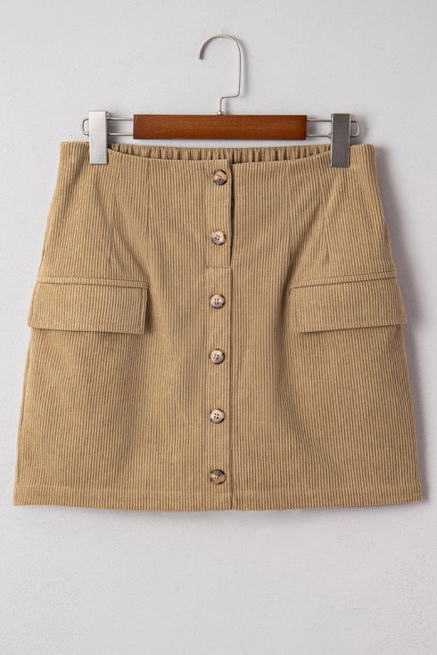 Western Corduroy Button Front Faux Pocket Mini Skirt
