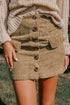 Western Corduroy Button Front Faux Pocket Mini Skirt