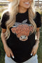 Western Cow Graphic Print Short Sleeve Cotton Blend Tee