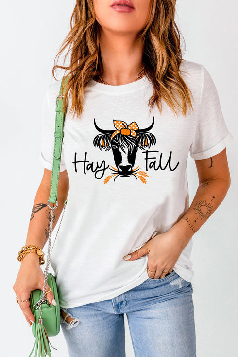 Western Cow Head Graphic Print Crew Neck Tee