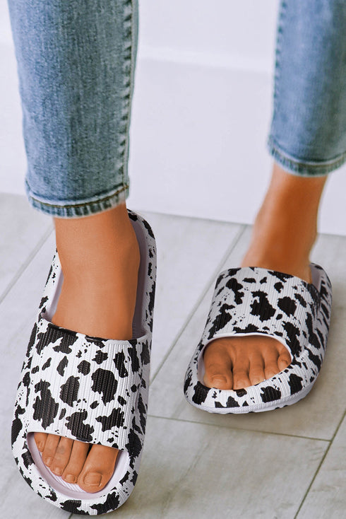 Western Cow Print Open Toe Slide Slippers