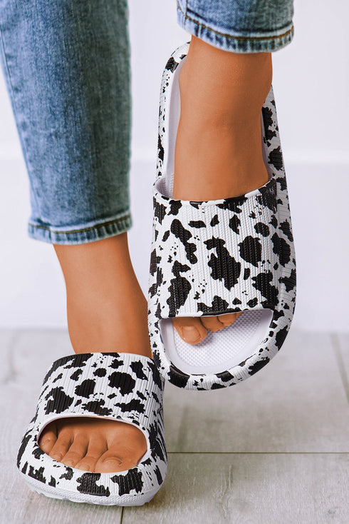 Western Cow Print Open Toe Slide Slippers