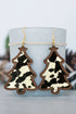 Western Cow Print Wooden Tree Dangle Earrings