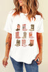 Western Cowboy Boot Graphic Print Short Sleeve Knit Tee