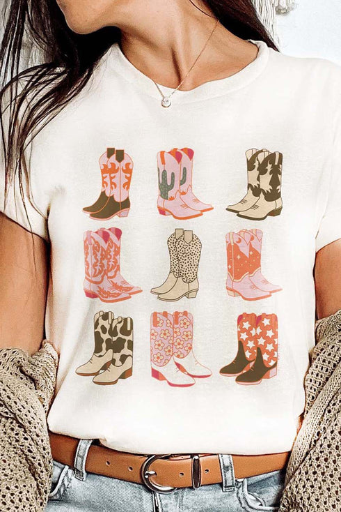 Western Cowboy Boot Graphic Print Short Sleeve Knit Tee