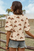 Western Cowboy Print Puff Sleeve Tiered Tie Front Peplum Blouse