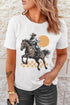 Western Cowboy Print Short Sleeve Crew Neck Graphic Tee