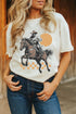 Western Cowboy Print Short Sleeve Crew Neck Graphic Tee