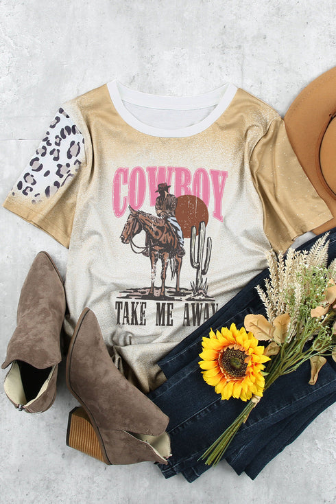 Western Cowboy "Take Me Away" Bleached Leopard Graphic Tee