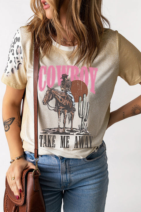 Western Cowboy "Take Me Away" Bleached Leopard Graphic Tee