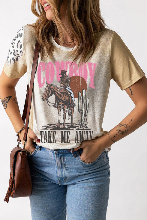 Western Cowboy "Take Me Away" Bleached Leopard Graphic Tee