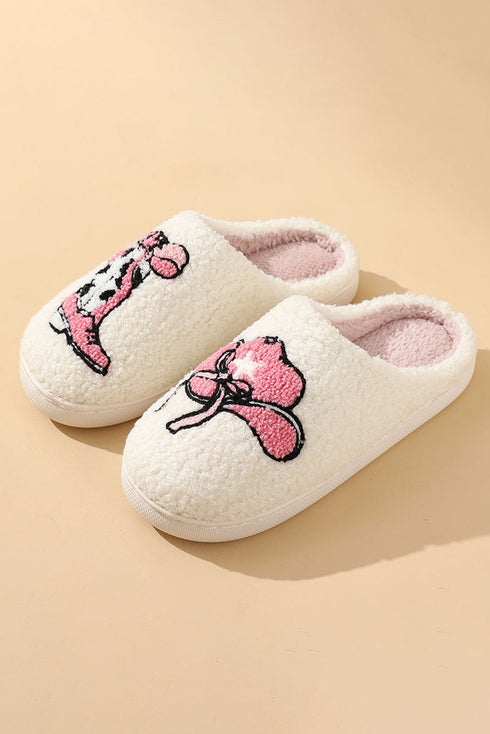 Western Cowgirl Boot And Hat Print Plush Fleece Slippers