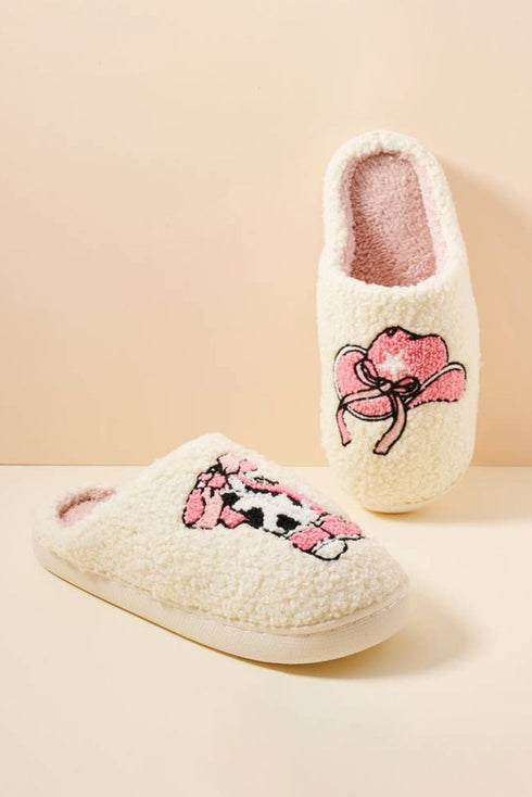 Western Cowgirl Boot And Hat Print Plush Fleece Slippers
