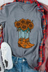 Western Cowgirl Boot Sunflower Graphic Crew Neck Tee