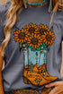 Western Cowgirl Boot Sunflower Graphic Crew Neck Tee