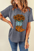 Western Cowgirl Boot Sunflower Graphic Crew Neck Tee