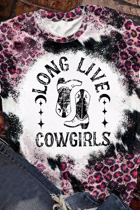 Western Cowgirl Boots Graphic Print Bleached Tee Shirt