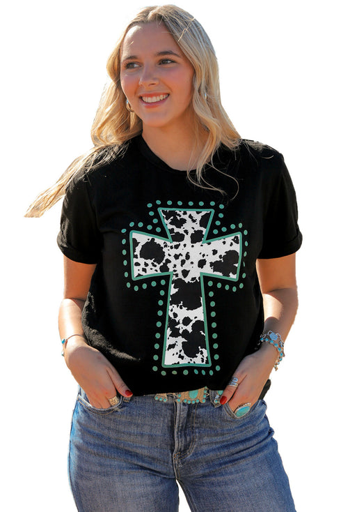 Western Cross Graphic Rolled Cuff Jersey Tee