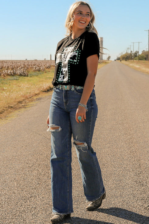 Western Cross Graphic Rolled Cuff Jersey Tee