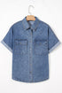 Western Denim Button Flap Pocket Cuffed Short Sleeve Shirt