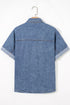 Western Denim Button Flap Pocket Cuffed Short Sleeve Shirt