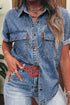 Western Denim Button Flap Pocket Cuffed Short Sleeve Shirt