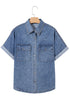 Western Denim Button Flap Pocket Cuffed Short Sleeve Shirt