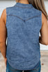 Western Denim Collared Button Front Sleeveless Tank Top