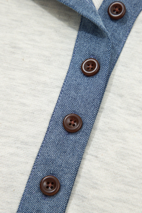 Western Denim Patchwork Blocked Polo T Shirt Dresses