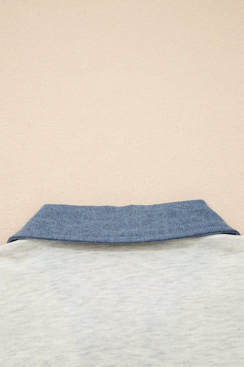 Western Denim Patchwork Blocked Polo T Shirt Dresses