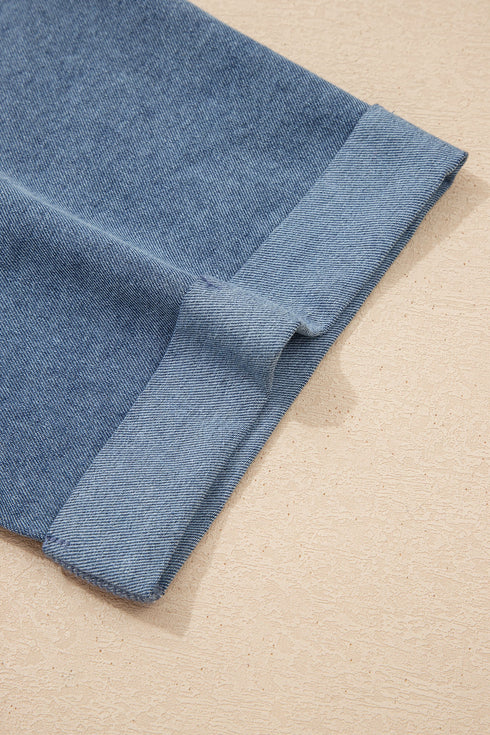 Western Denim Patchwork Blocked Polo T Shirt Dresses
