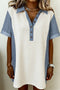 Western Denim Patchwork Blocked Polo T Shirt Dresses
