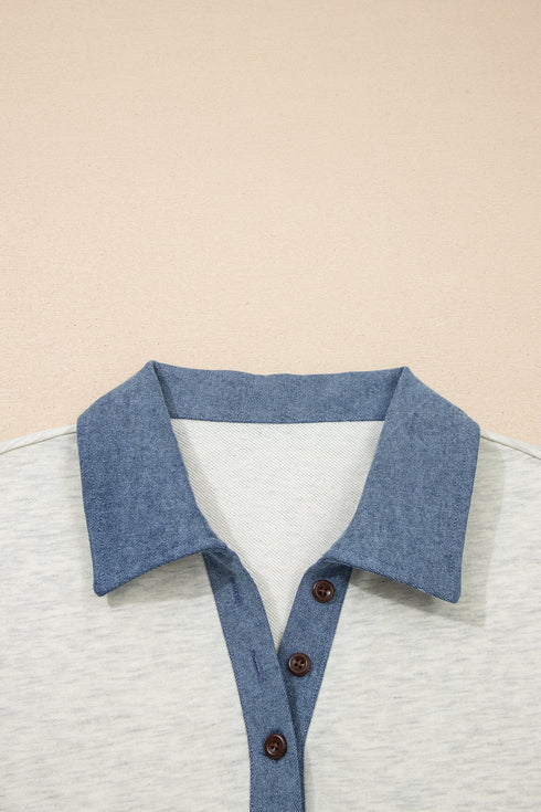 Western Denim Patchwork Blocked Polo T Shirt Dresses