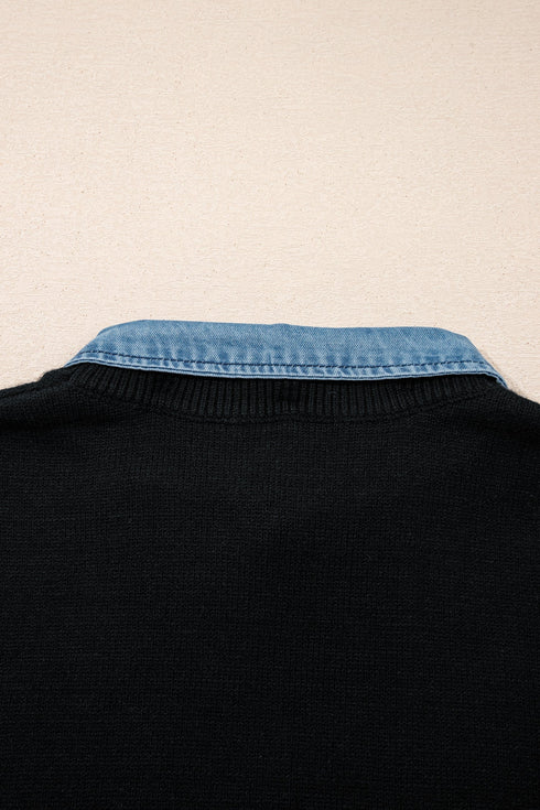 Western Denim Patchwork Collar Knit Sweater Vest