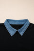 Western Denim Patchwork Collar Knit Sweater Vest