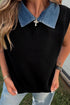 Western Denim Patchwork Collar Knit Sweater Vest