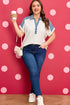 Western Denim Patchwork Cuffed Sleeve Polo Tee