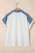 Western Denim Patchwork Cuffed Sleeve Polo Tee