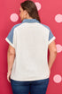 Western Denim Patchwork Cuffed Sleeve Polo Tee