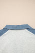 Western Denim Patchwork Cuffed Sleeve Polo Tee