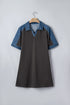 Western Denim Patchwork Polo Collar Shift T Shirt Dress